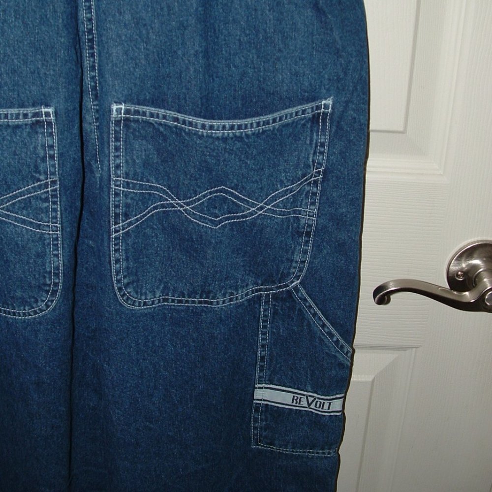 LAST ONE!!! NEW Vintage Sz 20 Blue Denim Carpenter Style Bib Overalls REVOLT - Picture 7 of 10